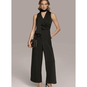 Donna Karan Womens Jumpsuit Size 4 Black Wide Leg Sleeveless V-neck NEW $209